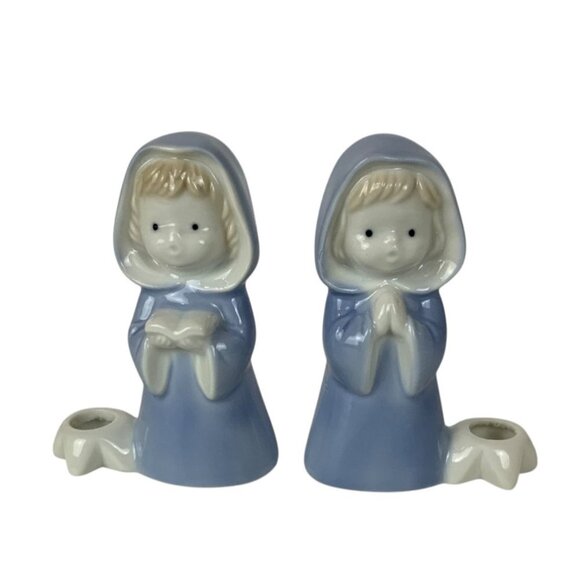 Vintage Biedermann Japan Praying Singing Figurines Mini Candle Holders Ceramic - Picture 1 of 6